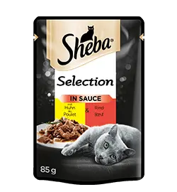 Sheba Nassfutter für Katzen Portionsbeutel Selection mit Huhn und Rind in Sauce