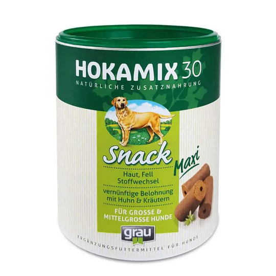Grau Tiernahrung HOKAMIX30 mit Hühnerfleisch unterstützt den Stoffwechsel als Leckerchen bei großen Hunden