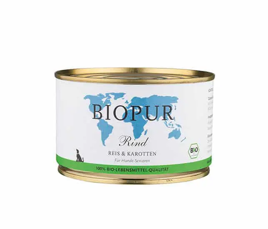 BIOPUR Bio Rind, Reis und Karotten Nassfutter für Hunde-Senioren