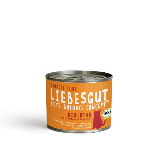 Liebesgut BIO Rind mit Karotte und Amaranth Nassfutter für Katzen - 200g