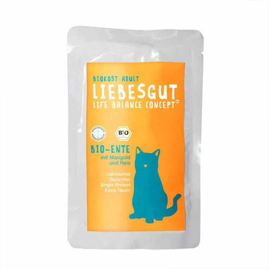 Liebesgut BIO Ente mit Mangold und Reis Nassfutter für Katzen - 100g