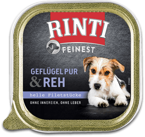 Rinti Feinest Nassfutter für Hunde Geflügel Pur + Reh