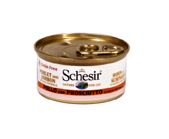 Schesir Nassfutter für Katzen Huhn mit Schinken in natürlicher Sauce