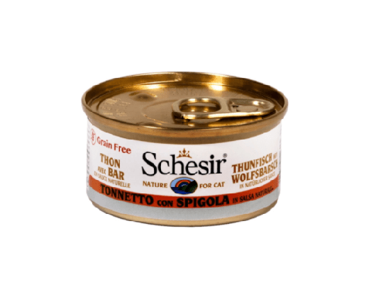 Schesir Nassfutter für Katzen Thunfisch mit Wolfsbarsch in natürlicher Sauce