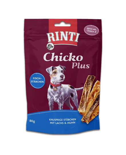 Rinti Chicko Plus Snacks für Hunde Fischstäbchen Lachs+Huhn