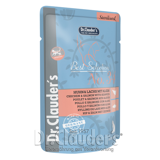 Dr Clauder Nassfutter für Katzen Best Selection Sterilised No 34 Huhn & Lachs mit Algen